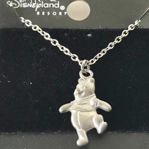 Vintage Disney Winnie The Pooh Necklace Charm 18" Chain Silver Tone